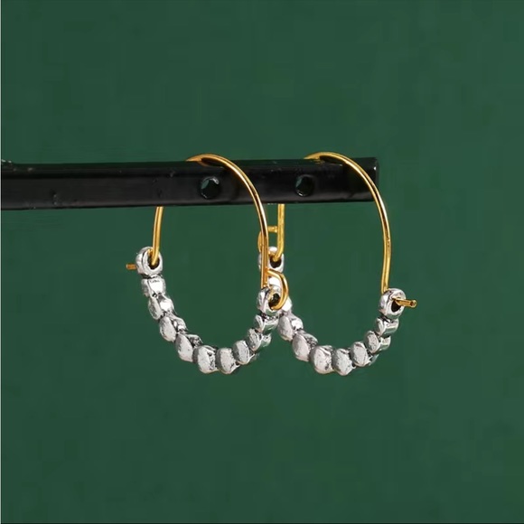 Zinc & Gold-toned Flat Metal Bead Hoop Earrings - Picture 2 of 4